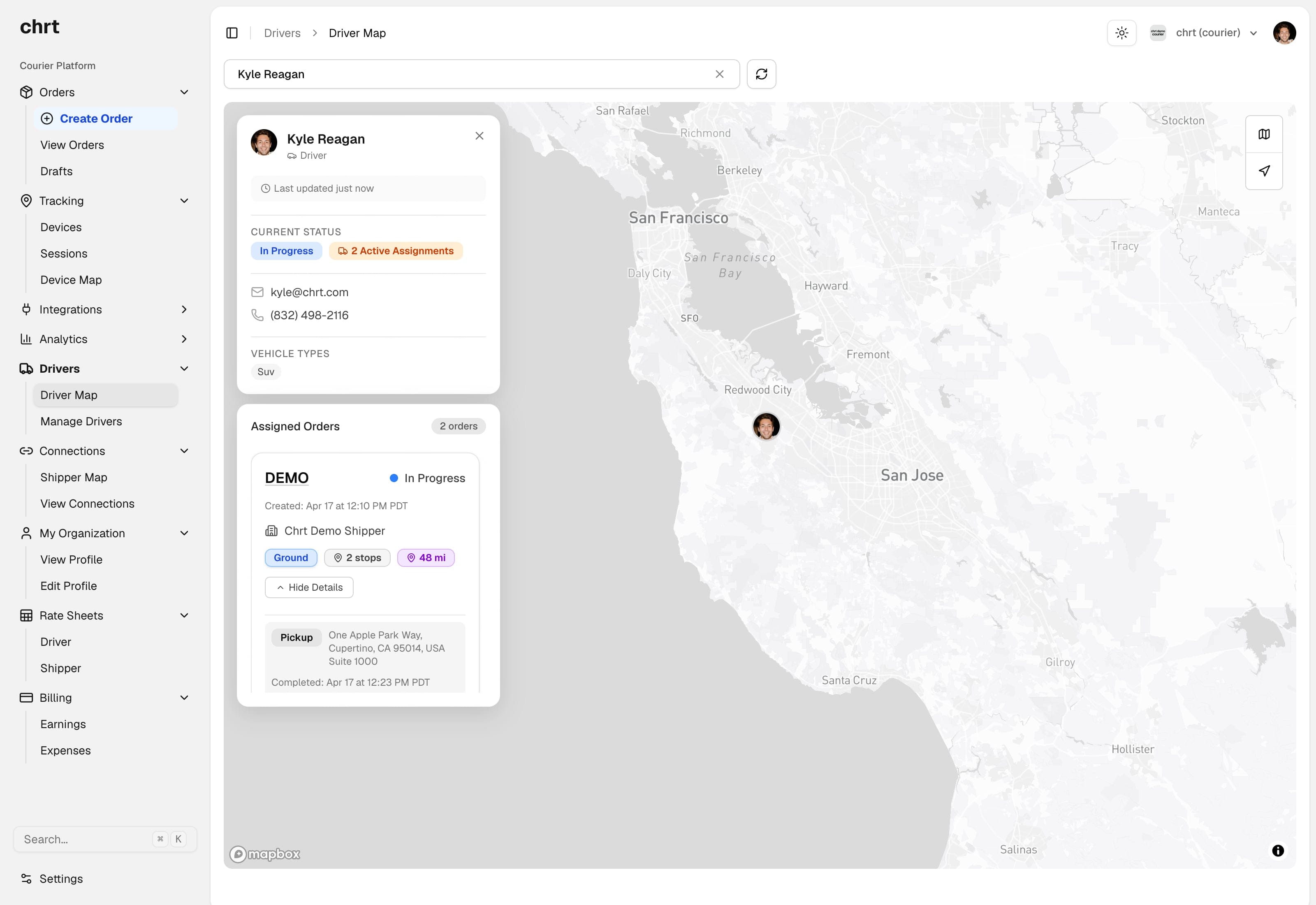 Driver map showing real-time fleet tracking